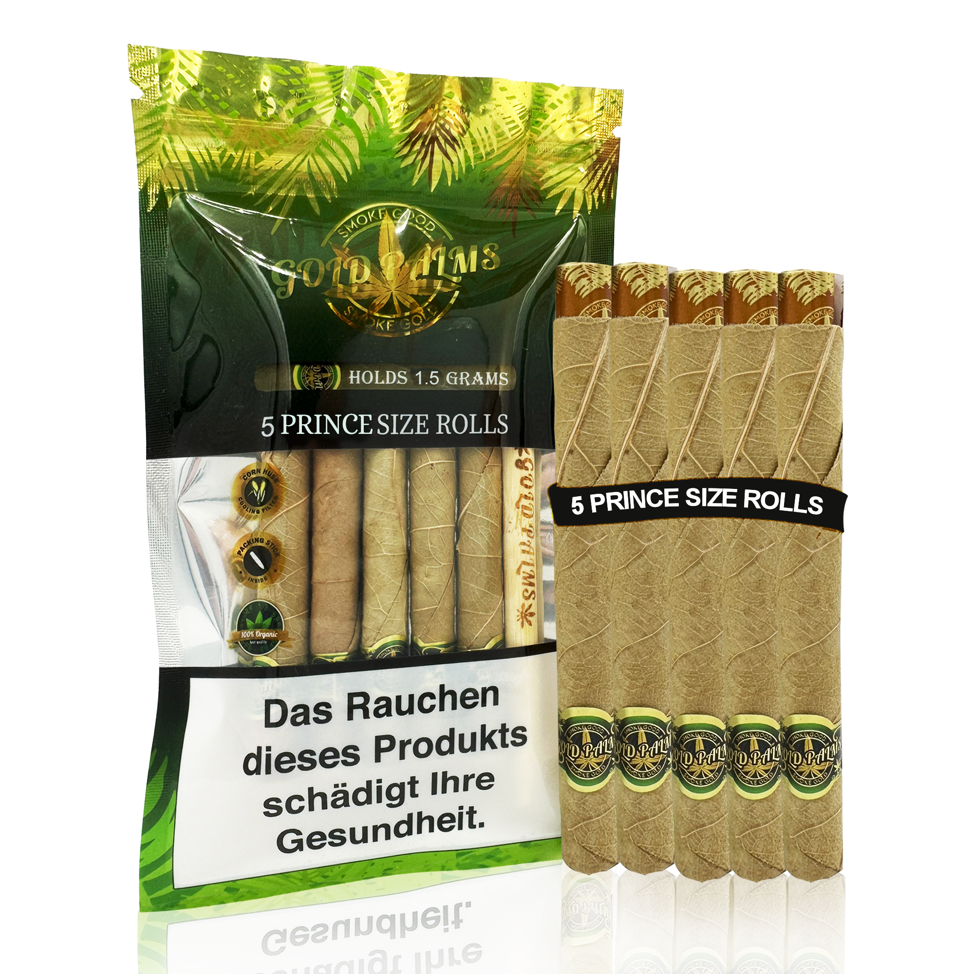 Nahaufnahme der Textur der biologischen Tendublätter der Gold Palms Blunt Wraps, hebt die Natürlichkeit des Produkts hervor.