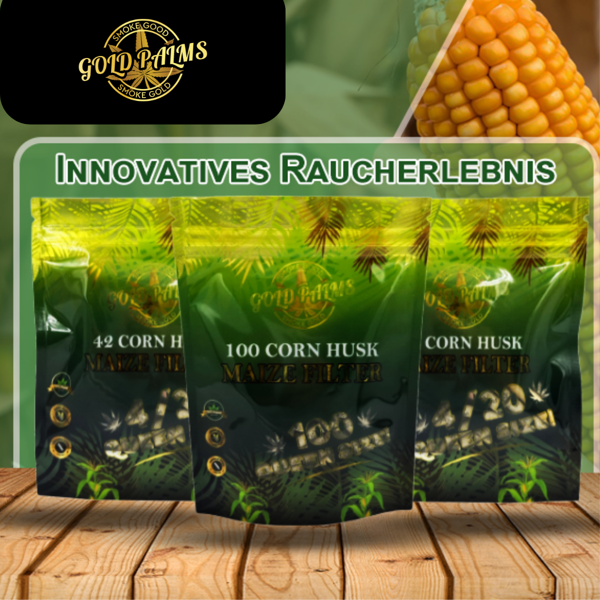 GOLD PALMS 100er Pack Corn Husk Filter, ideal für nachhaltiges Rauchen von Zigaretten und Joints.