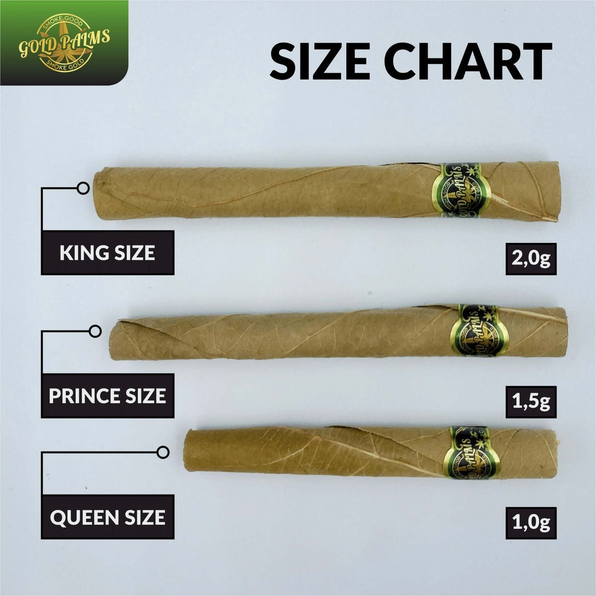 Komplettes Set der Gold Palms Beedi Blunt Wraps mit Humidor-Pack und Corn Husk Filtern, bereit für den Verkauf.