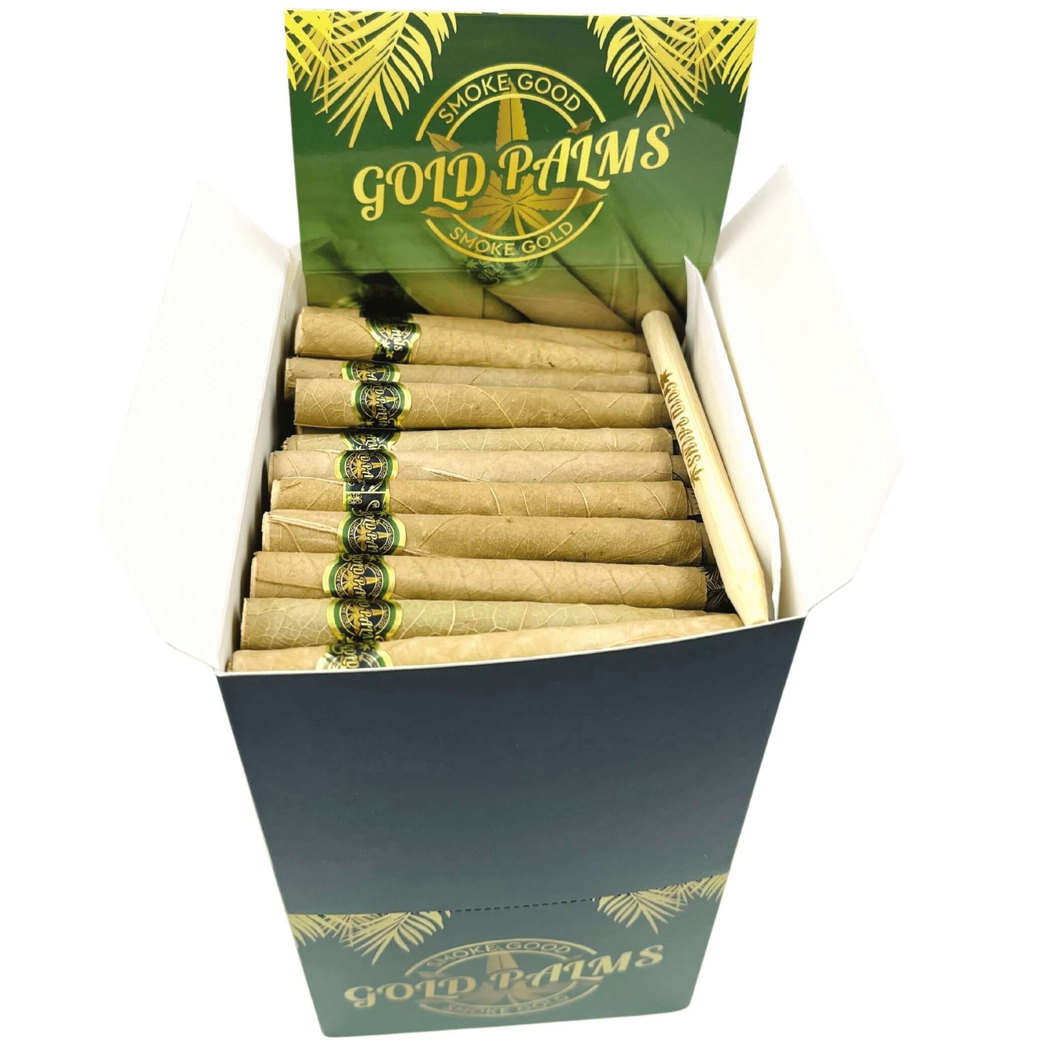 Detailansicht der in der Gold Palms Bulk Box enthaltenen Blunt Wraps, unterstreicht die Qualität und Natürlichkeit.